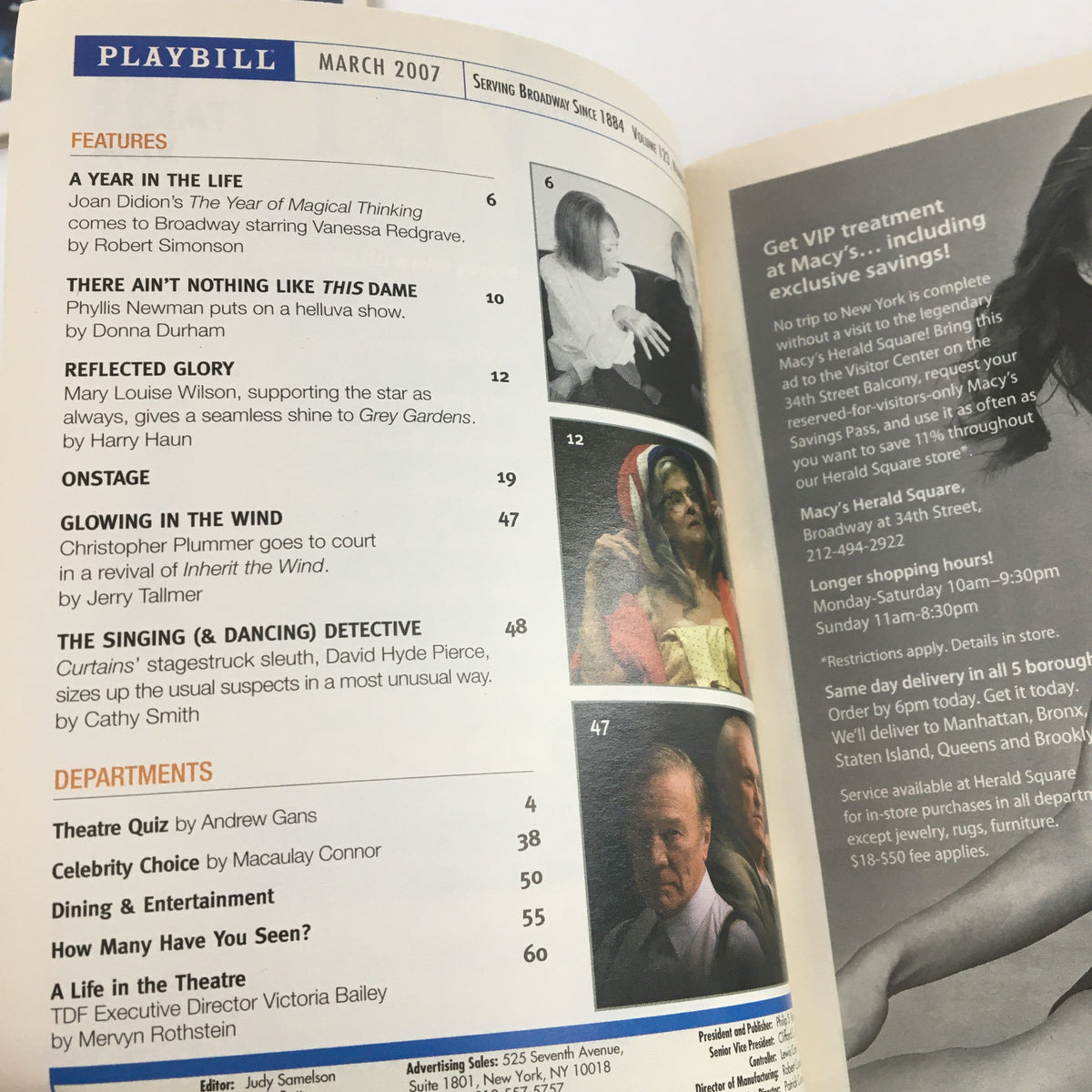 Inside view of the 2007 Playbill for Lincoln Center Theater's presentation of The Coast of Utopia, showcasing various theater segments and articles.