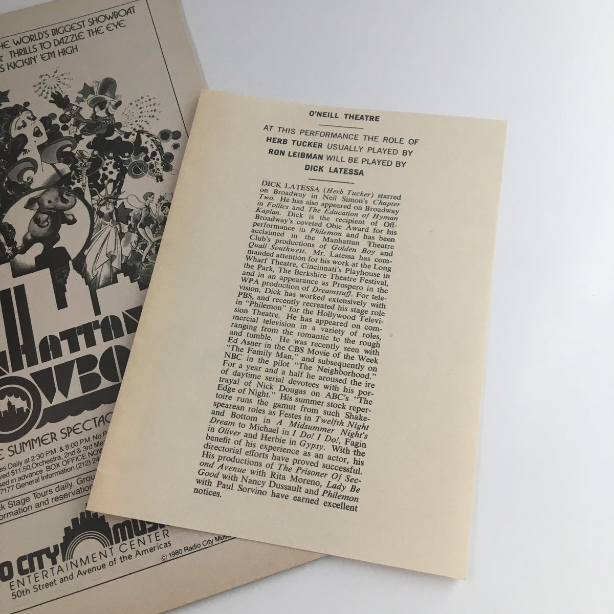 Casting information page from the 1980 Playbill for I Ought To Be In Pictures, highlighting the performers and their roles.