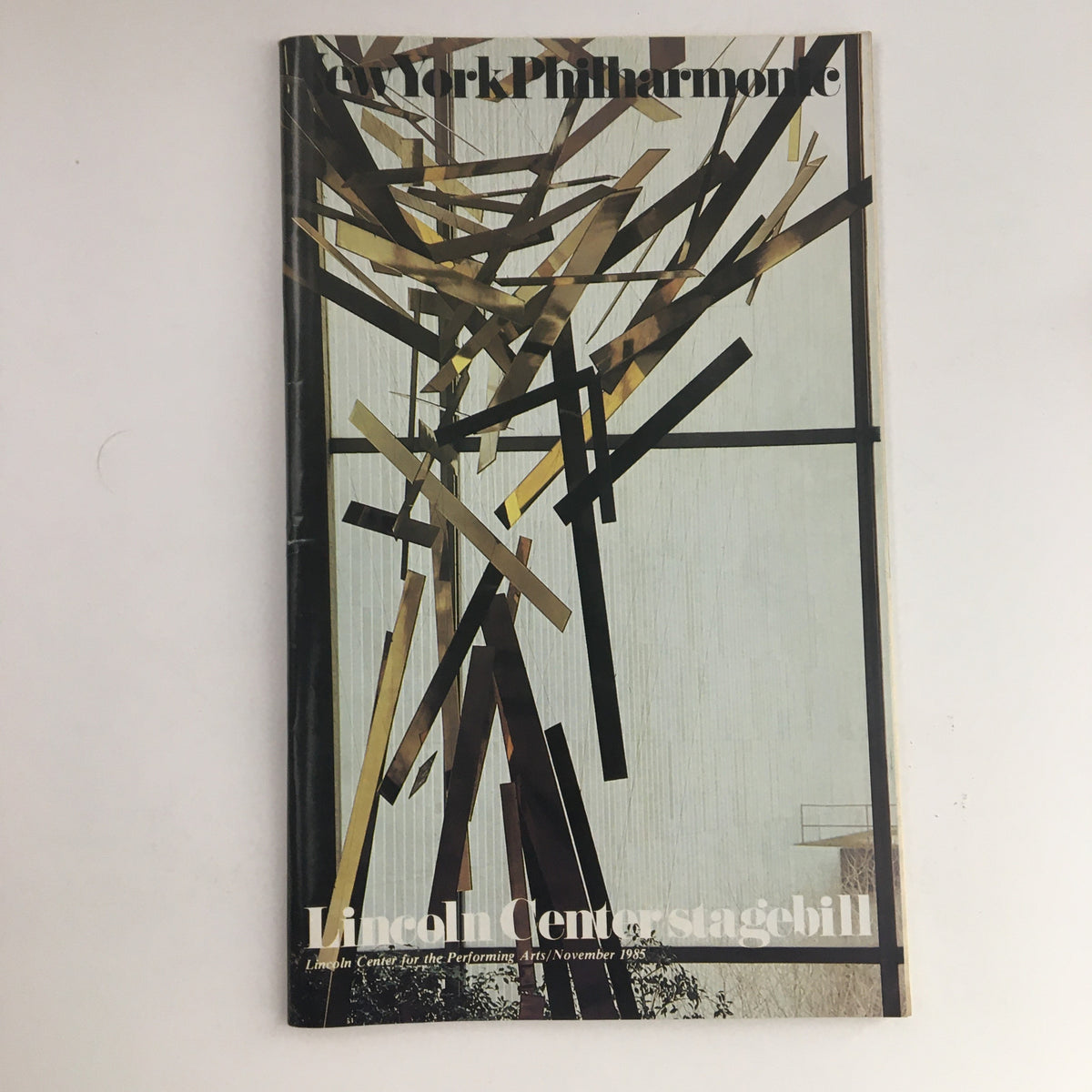 Cover of the 1985 Lincoln Center Stagebill for the New York Philharmonic, featuring an abstract design and the title 'Lincoln Center Stagebill' prominently displayed.