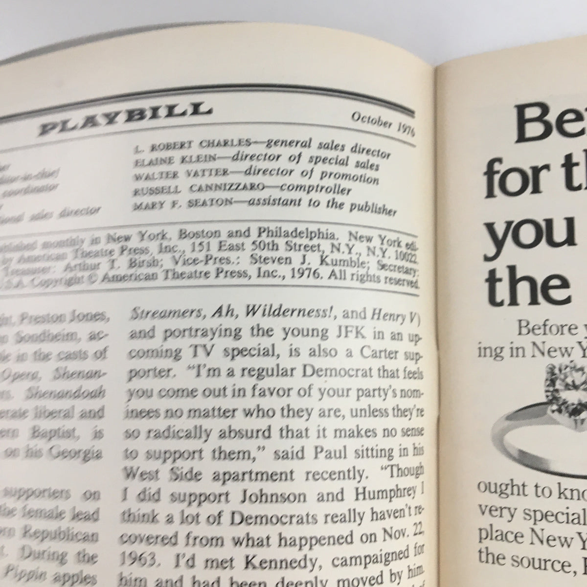 Inside view of the 1976 Playbill for Neil Simon's California Suite at the Eugene O'Neill Theatre, showcasing the cast and production credits.