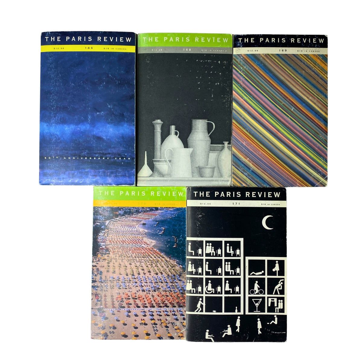 Lot of 5 The Paris Review Magazine 2003 - 2004 Winter, Spring, Summer & Fall featuring vibrant covers including colors and art visuals.