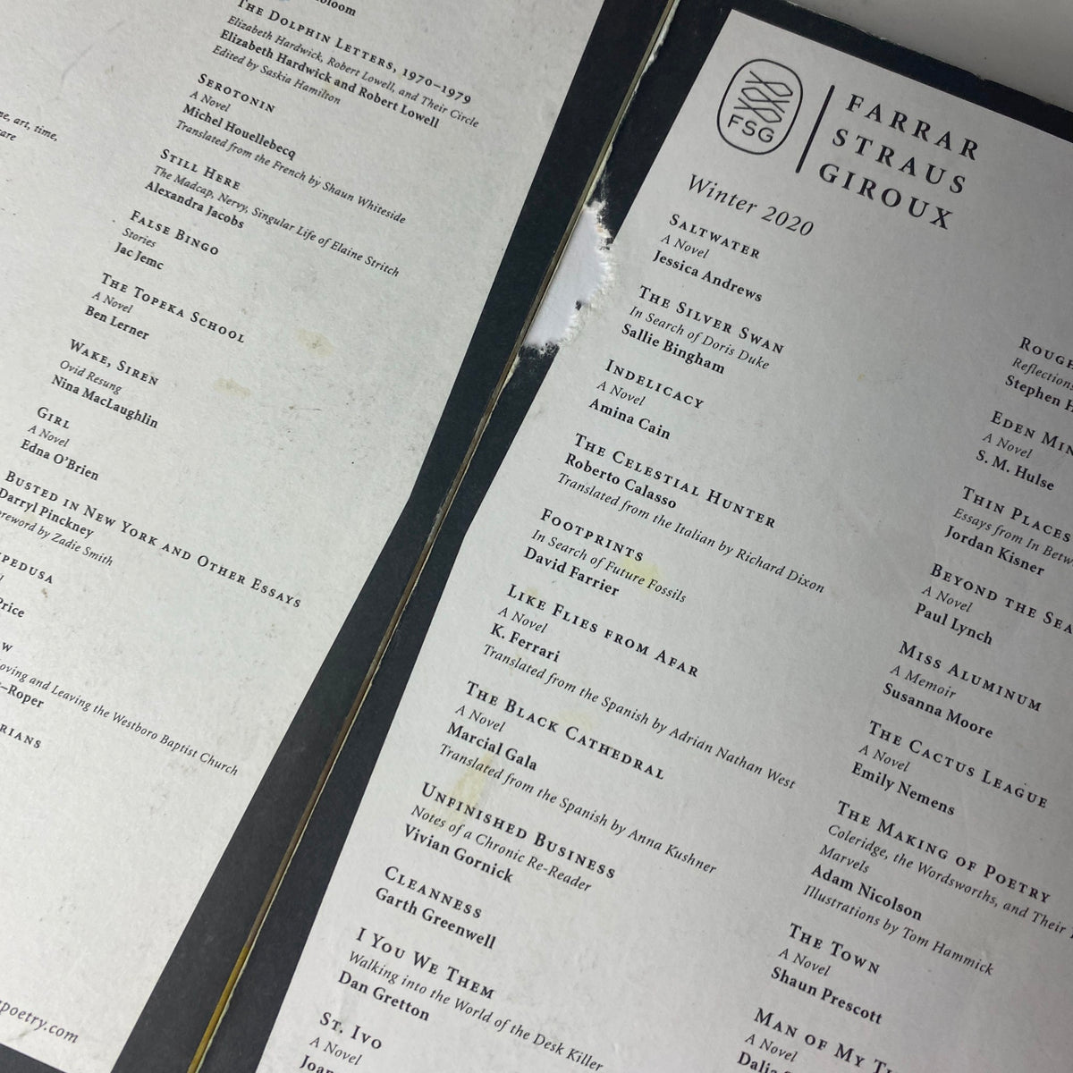 Winter 2020 issue of The Paris Review Magazine, featuring table of contents with titles and authors, part of the Lot of 5 The Paris Review Magazine 2019-2020.