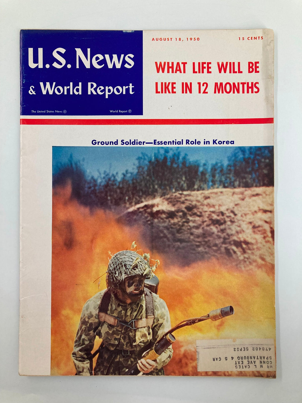US News & World Report Magazine August 18, 1950 featuring a cover story on the essential role of soldiers in Korea, with a vibrant image depicting a soldier amidst fire.