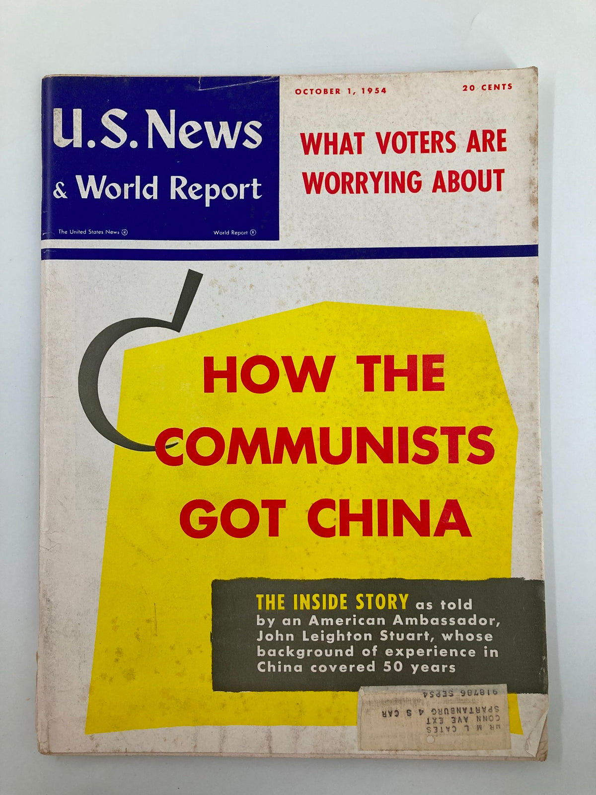 Cover of US News & World Report Magazine from October 1, 1954, featuring the headline 'How The Communists Got China' and a bold design.