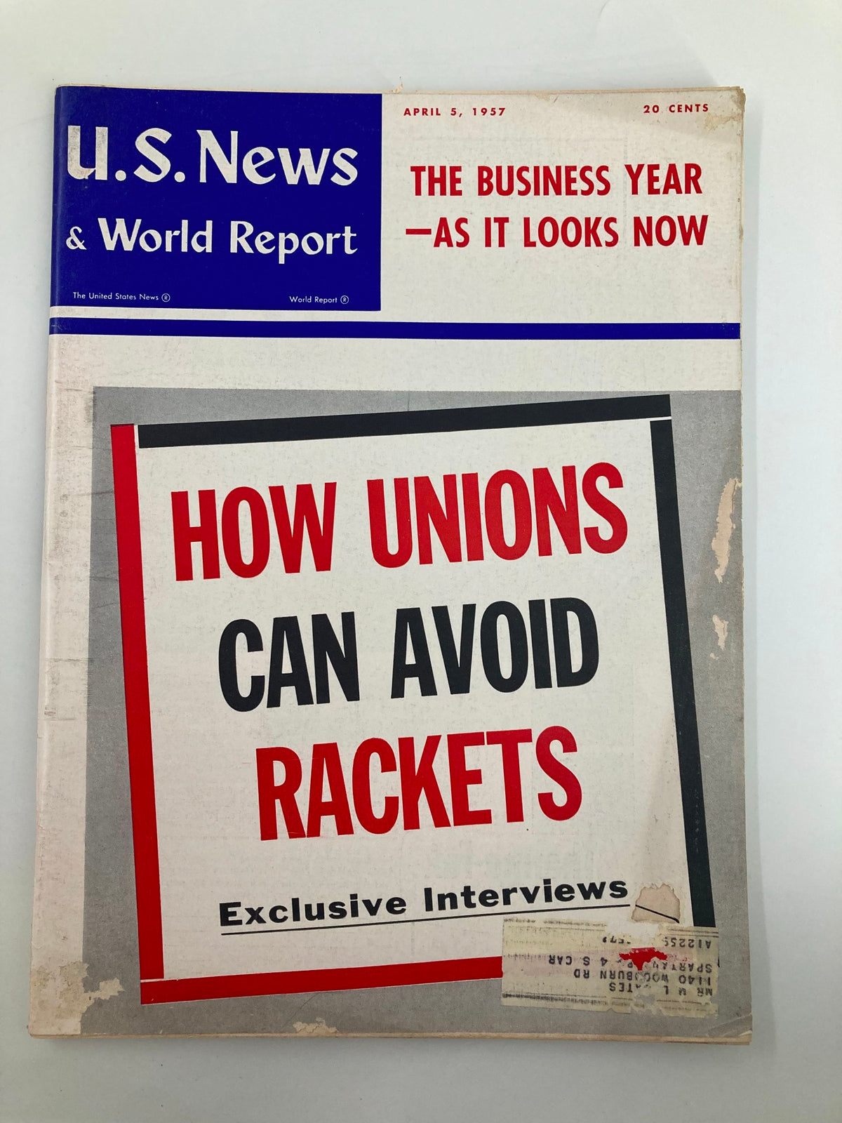 Cover of US News & World Report Magazine April 5 1957 featuring the headline 'How Unions Can Avoid Rackets' prominently displayed with a vintage design.