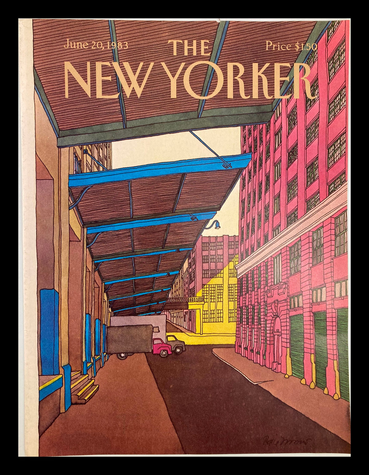 Cover of The New Yorker June 20, 1983, featuring a vibrant warehouse delivery truck illustration by Roxie Munro, showcasing colorful buildings and an urban scene.