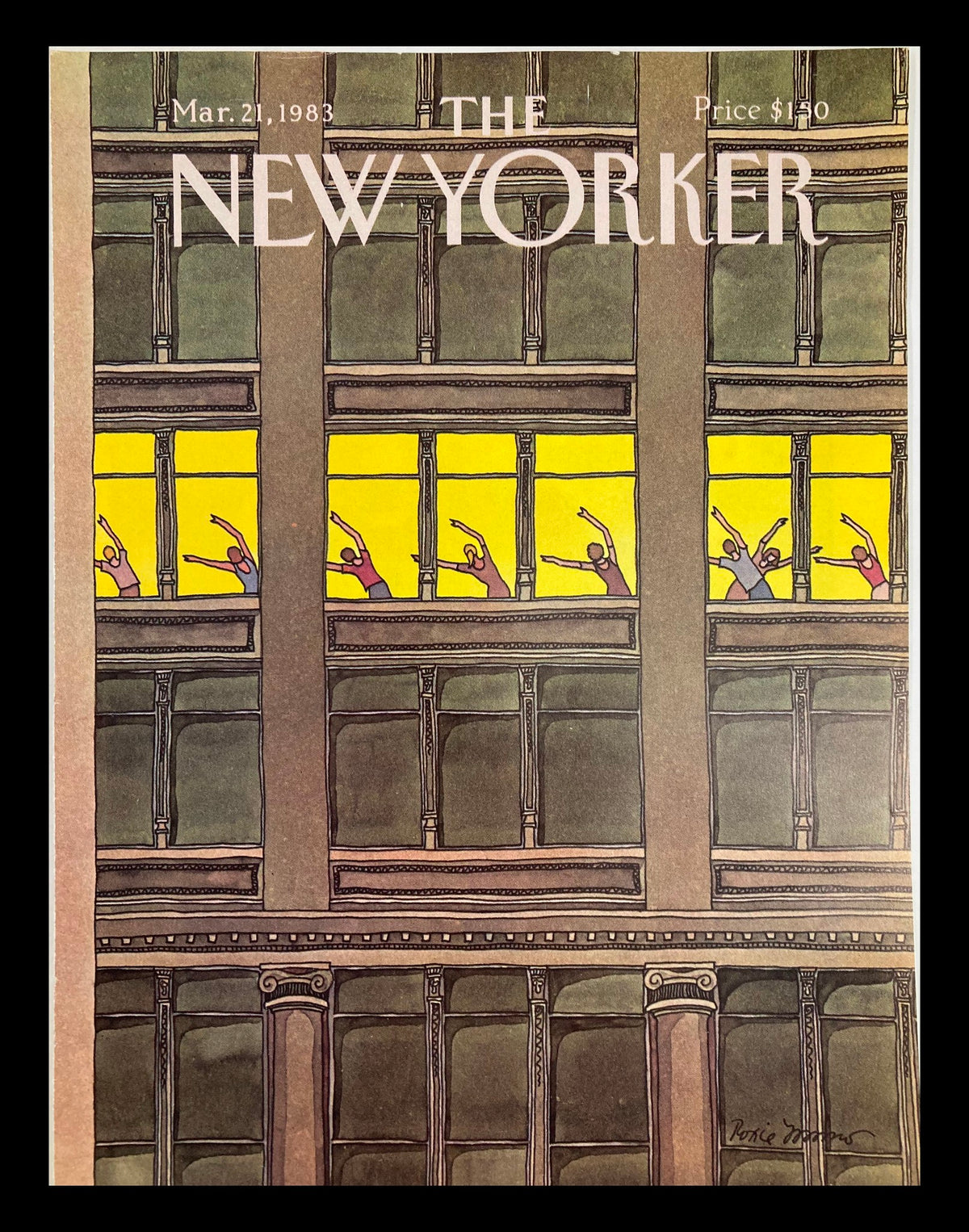 COVER ONLY The New Yorker March 21 1983 Aerobics illustration by Roxie Munro featuring people dancing in a building.