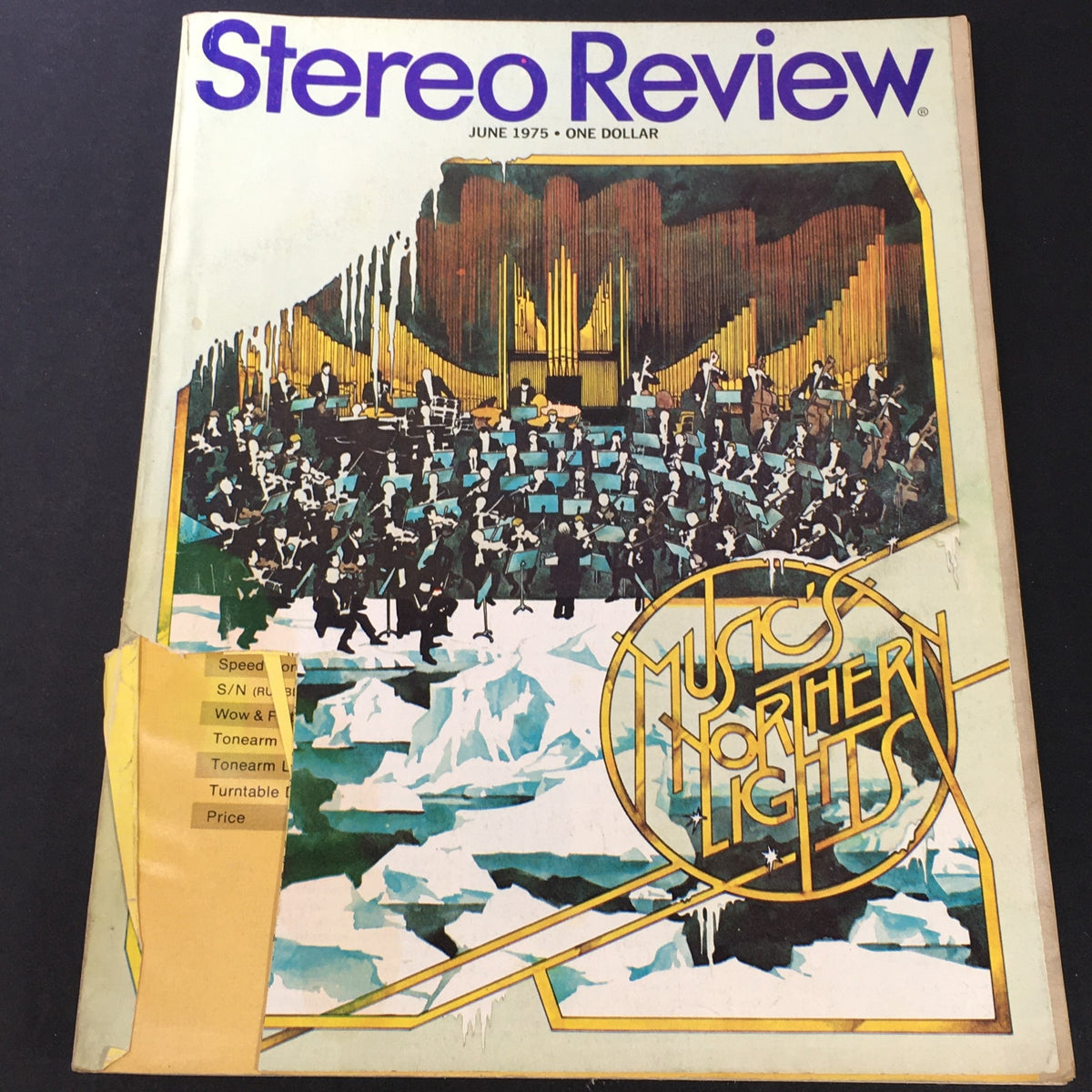 Vintage Stereo Review Music Magazine, June 1975 - Music's Northern Lights, featuring a colorful illustration of an orchestra, showcasing music history and vintage collectibles.
