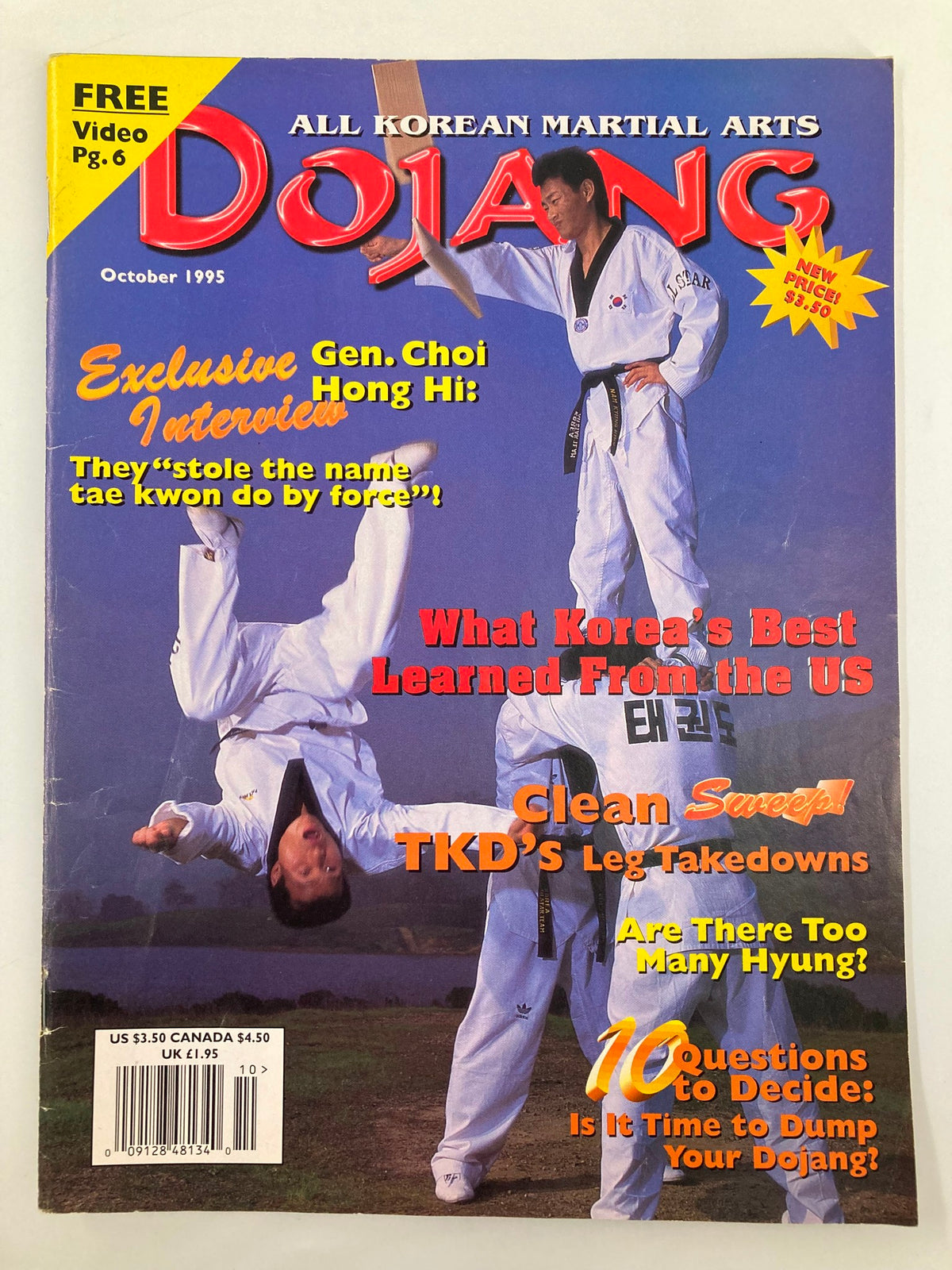 Cover of Dojang Magazine Summer 1995 featuring martial artists demonstrating techniques, with the title 'What Korea's Best Learned From The U.S.' and highlights about martial arts insights.
