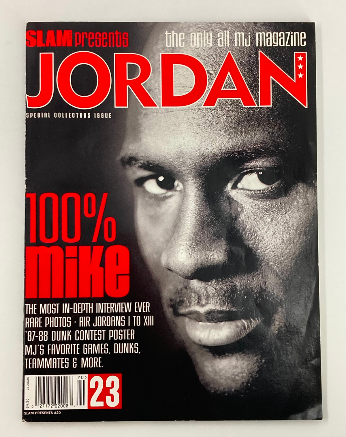 Cover of Slam Magazine Presents 1997 #20: The Michael Jordan Issue featuring a close-up of Michael Jordan with bold text defining it as a special collector's issue.