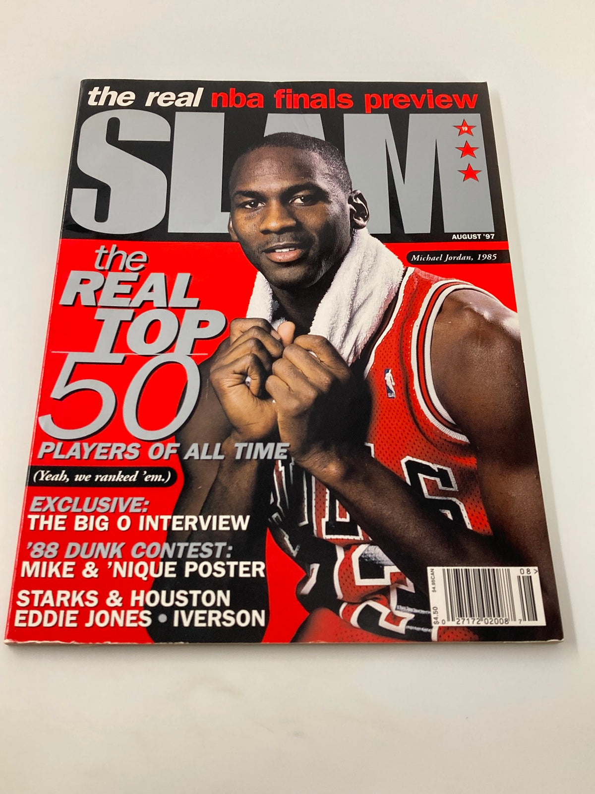 Cover of Slam Magazine August 1997 issue #19 with Michael Jordan, showcasing top NBA players and exclusive interviews.