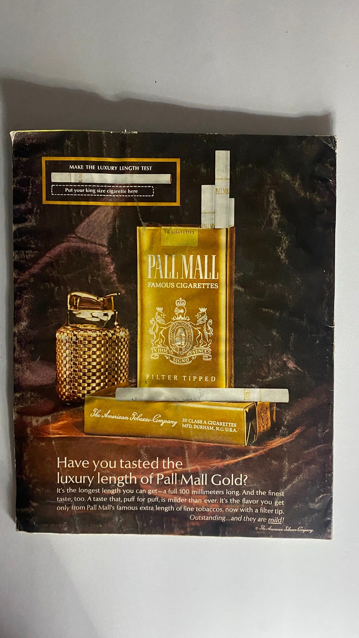 Pall Mall Cigarettes advertisement from VTG Holiday Magazine June 1967, highlighting luxury aspects of the brand and showcasing a stylish design.