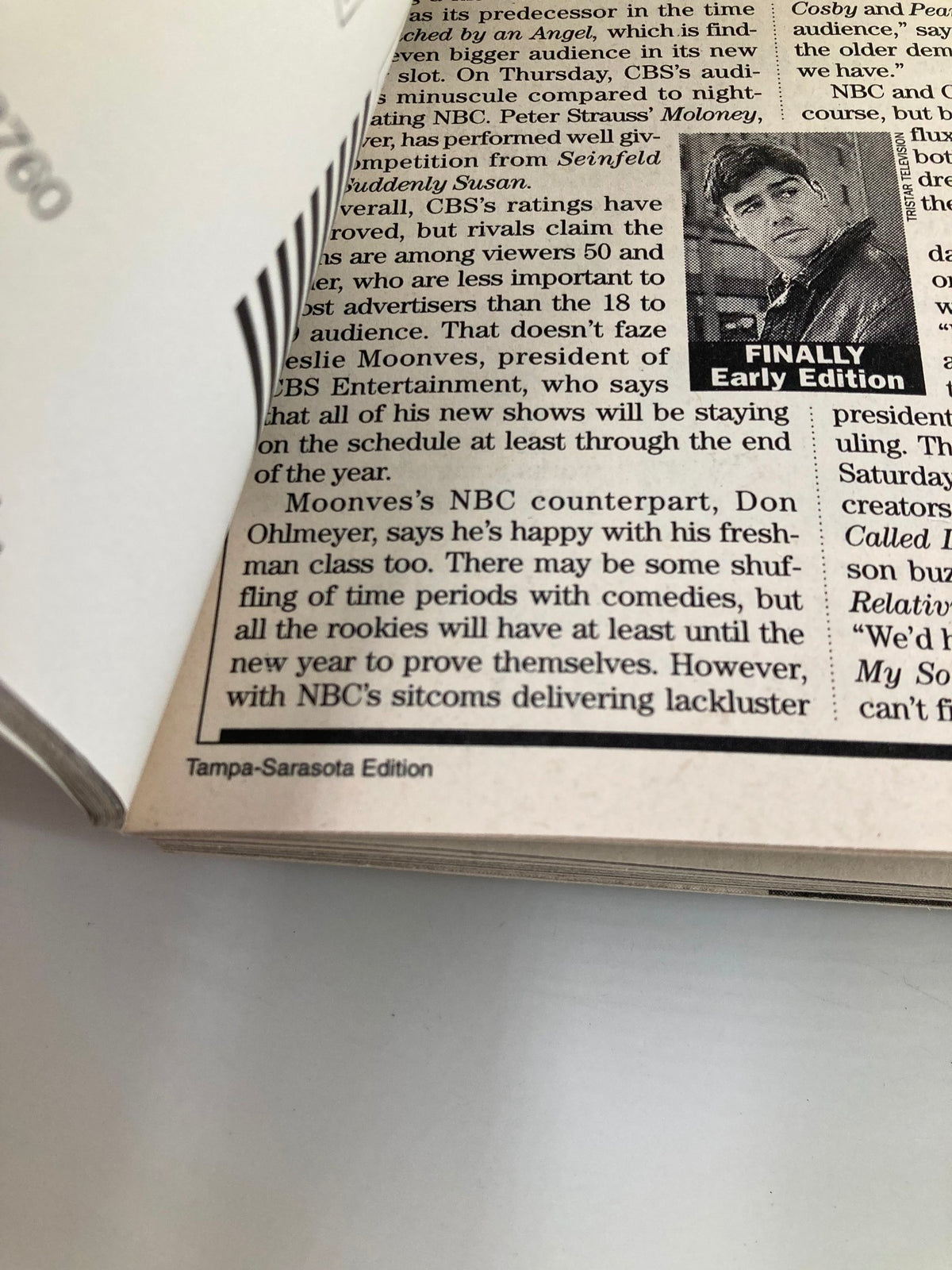 Another inside page of TV Guide Magazine November 2, 1996, displaying a column discussing CBS's programming and performance at the time. This issue reflects the television history of the 90s.