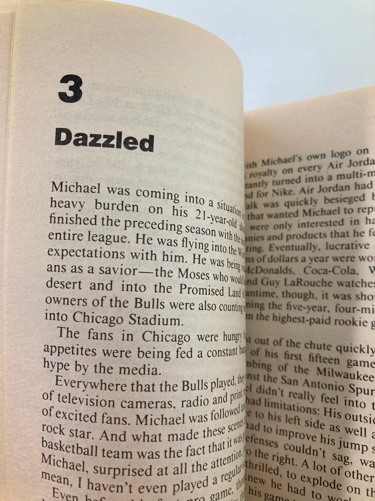 Page 5 of '1991 Superstars Michael Jordan and Magic Johnson by Richard J. Brenner', discussing Michael Jordan's early challenges and ambitions in basketball.