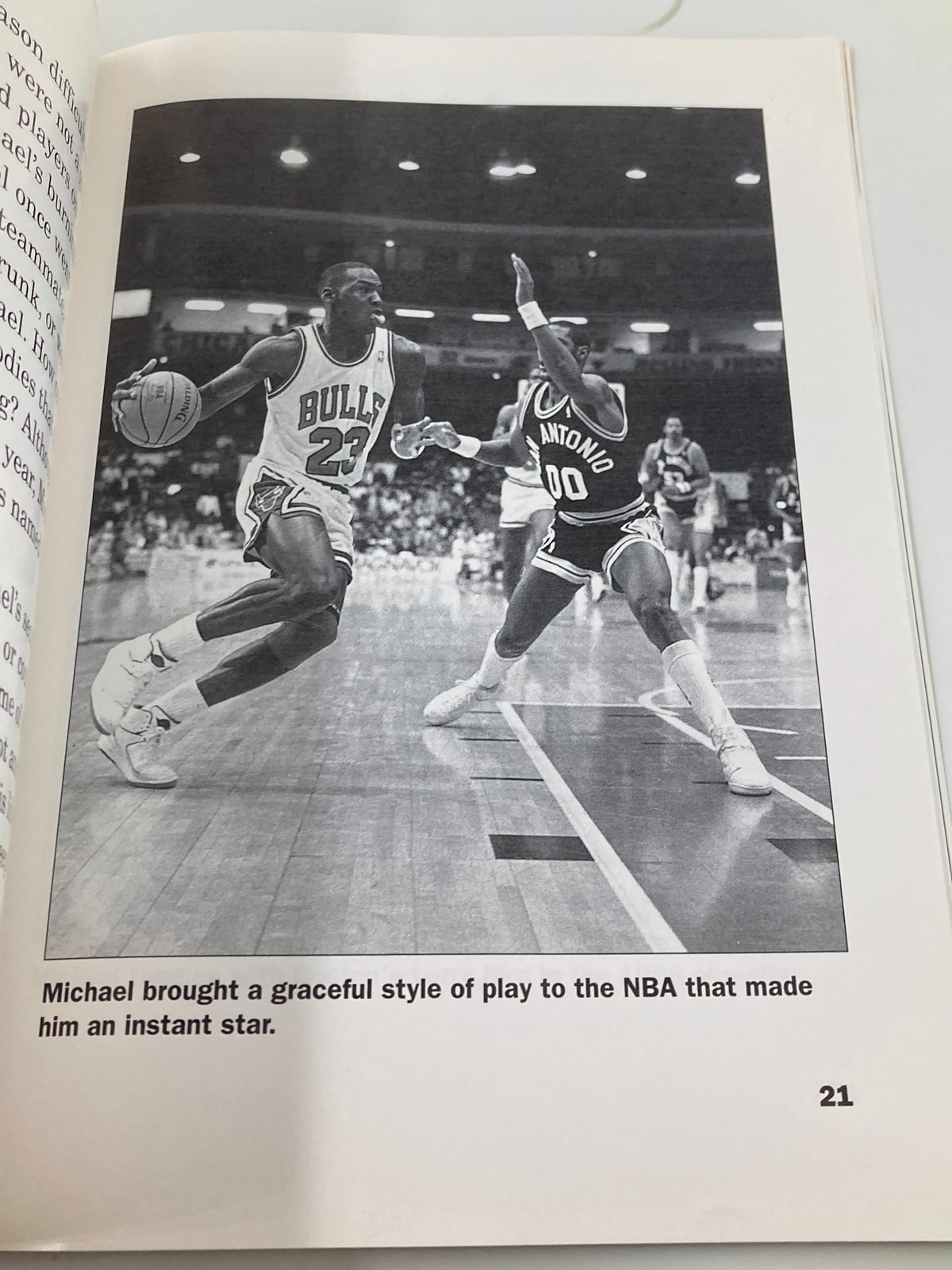 Black and white action photo from '1995 Sports Stars Michael Jordan Beyond Air Book by Philip Brooks', featuring Michael Jordan on the basketball court.