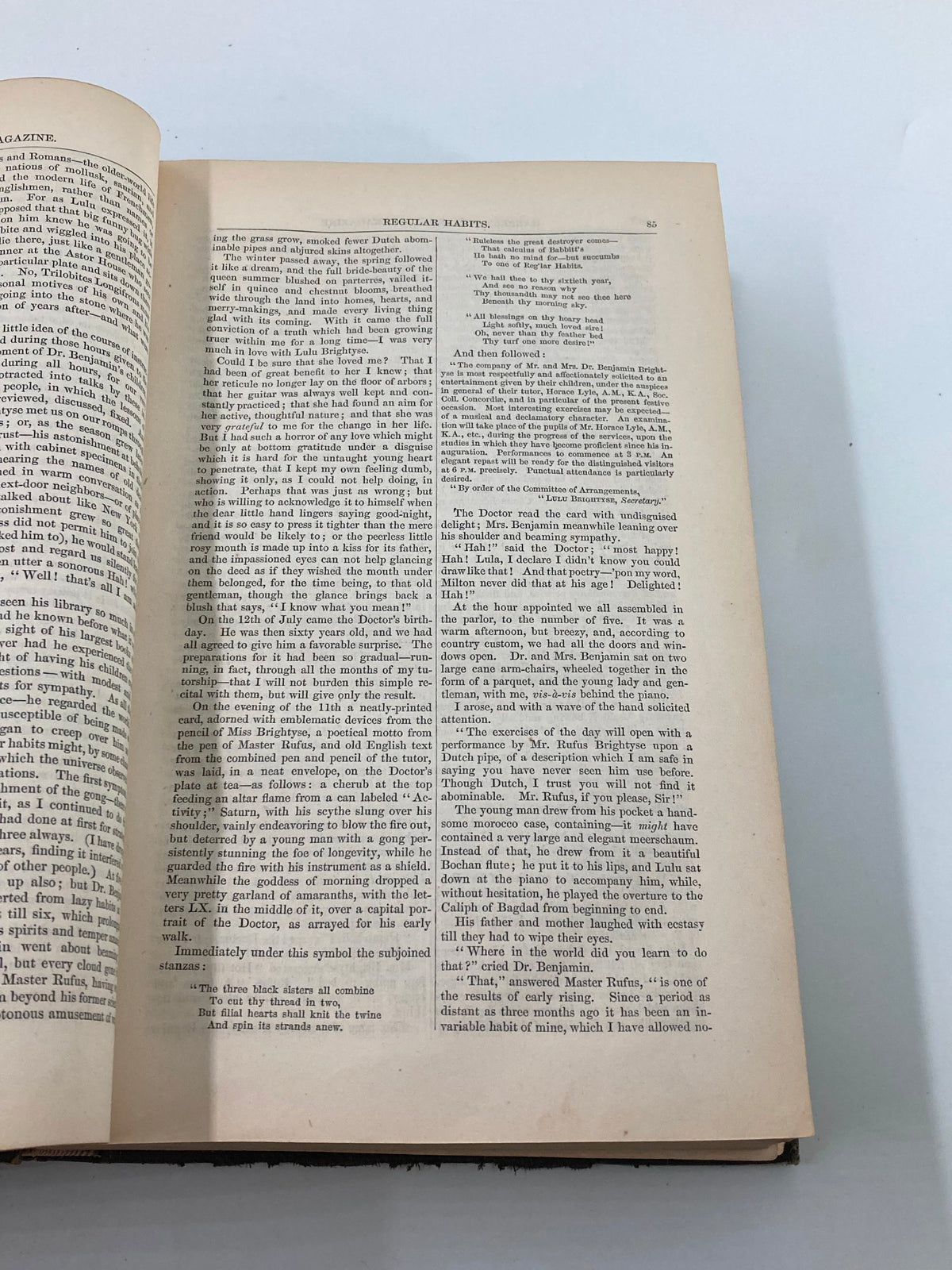 Page from VTG Harper's New Monthly Magazine Volume XX, displaying text concerning 'Regular Habits' and 19th-century social commentary.