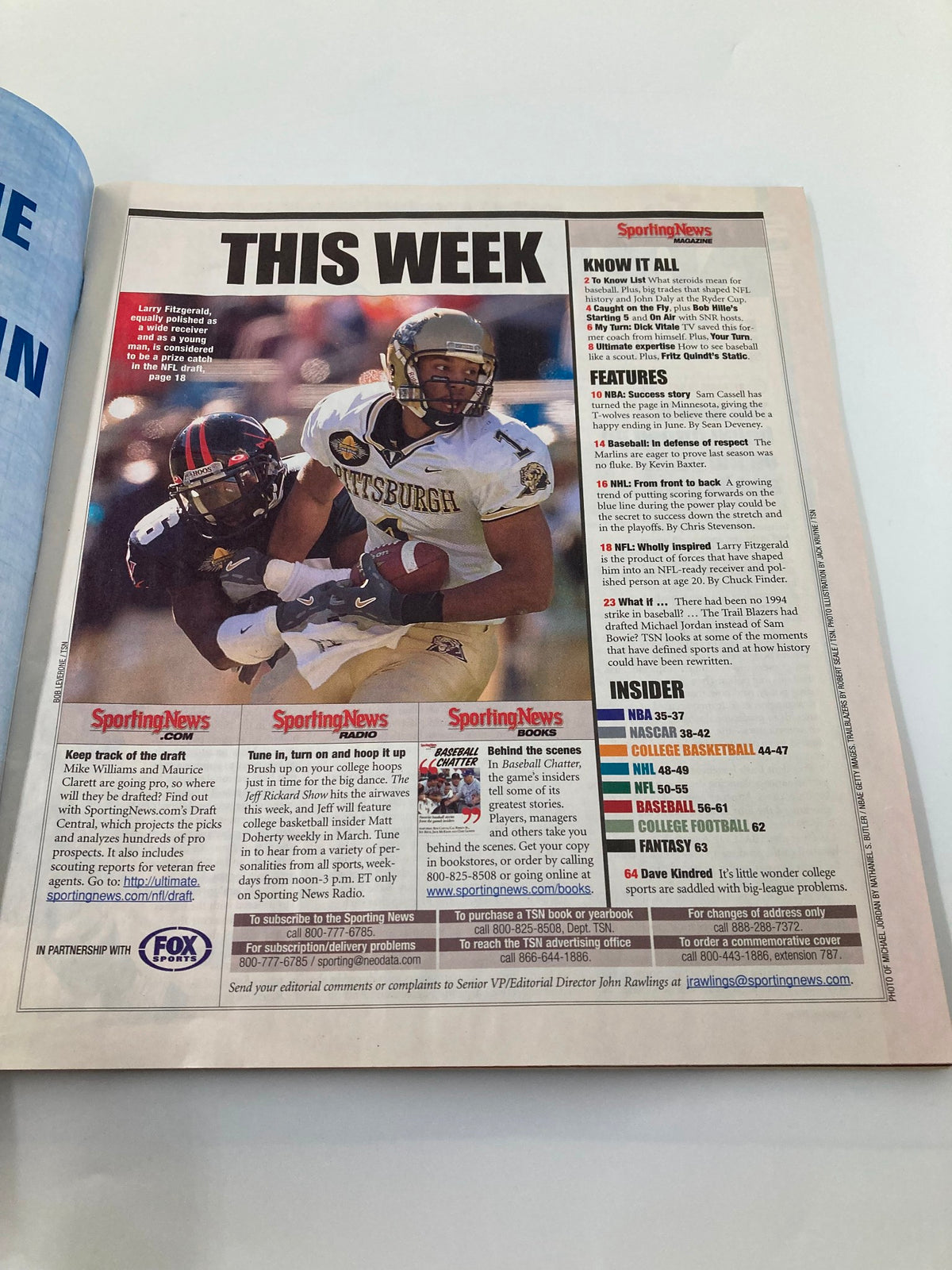 Inside page of The Sporting News Magazine dated March 8, 2004, featuring insights and updates on various sports, part of the issue that highlights icons Michael Jordan and Wayne Gretzky.