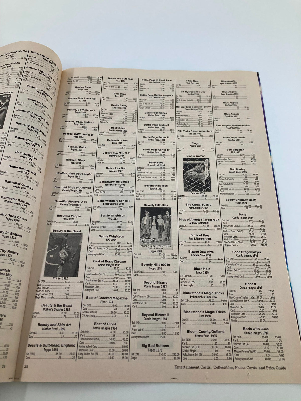 Entertainment Cards Price Guide November 8 1996 displaying a comprehensive list of collectible cards with corresponding prices, illustrating the vintage magazine's role as a price guide for fans and collectors.