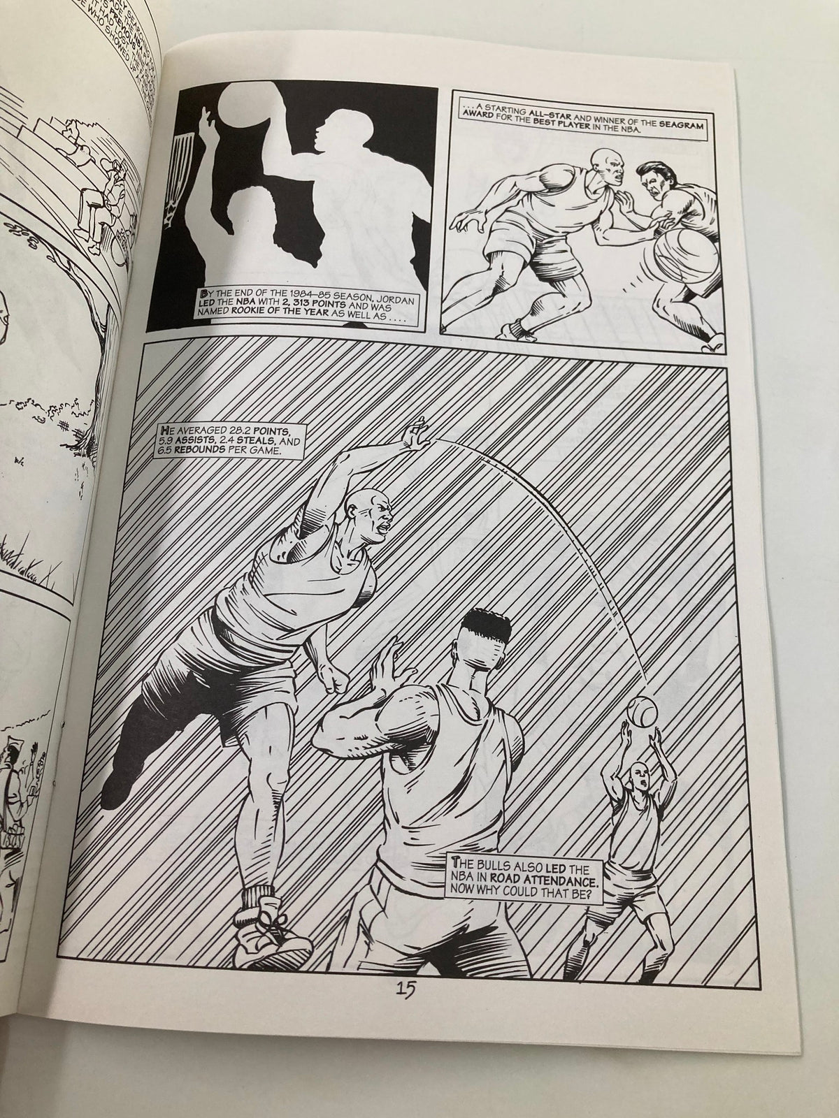 Illustration depicting Michael Jordan in Personality Comics Presents March 1992 Slam Dunk King #1, highlighting his basketball achievements and statistics.