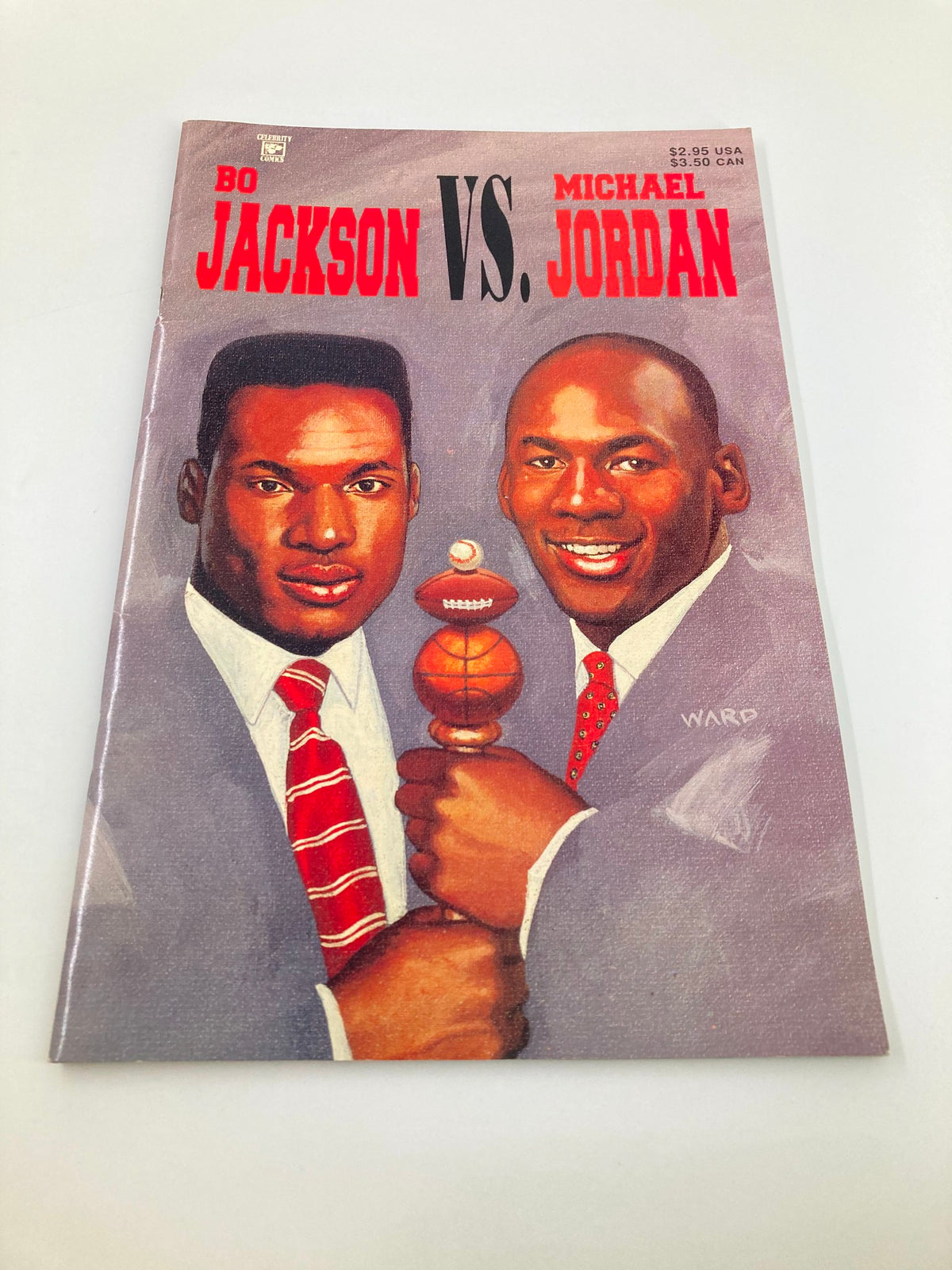 Cover illustration of the January 1992 Bo Jackson versus Michael Jordan #1 biography, featuring portraits of Bo Jackson and Michael Jordan.