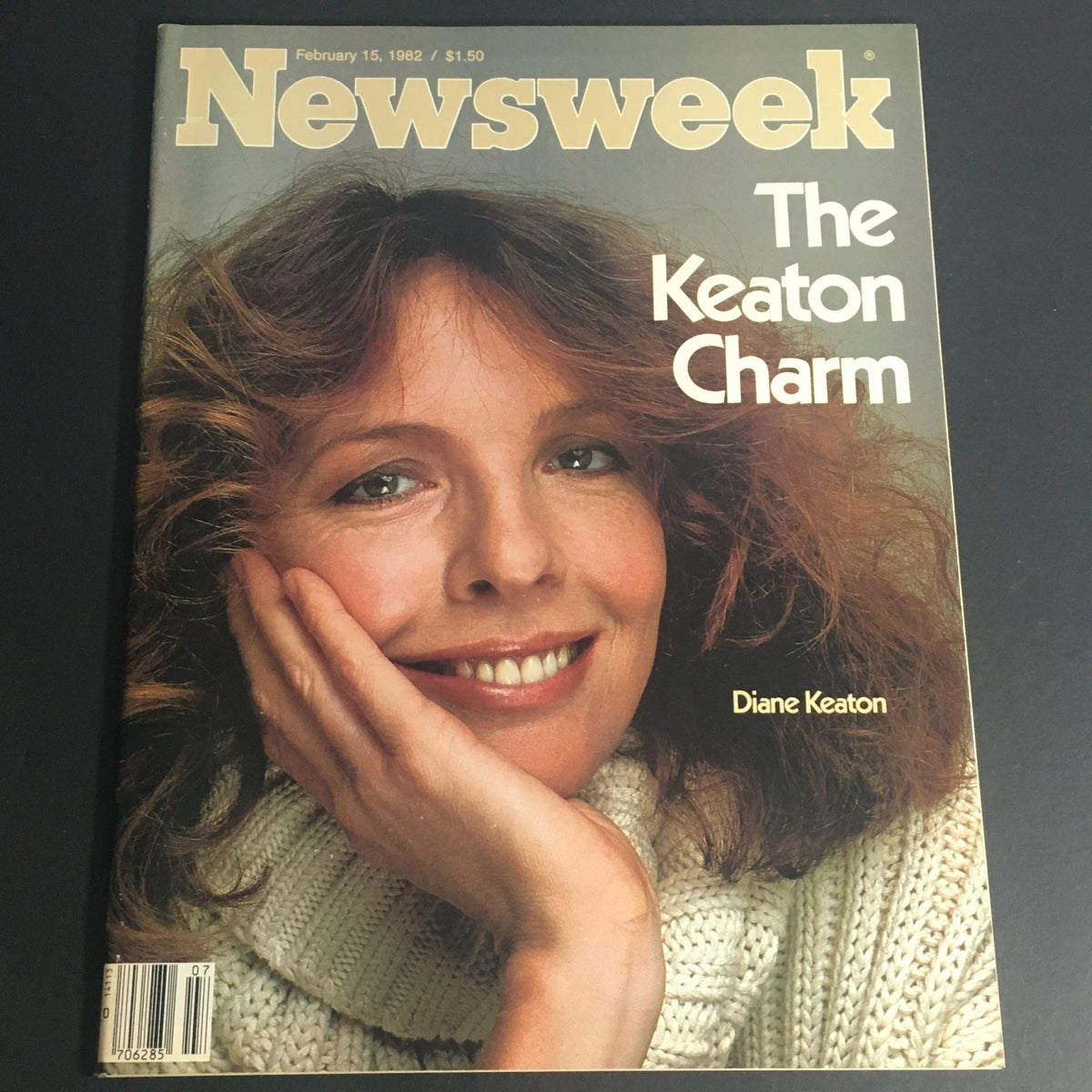 Cover of VTG Newsweek February 15 1982 featuring The Diane Keaton Charm, showcasing a smiling woman with curly hair, wearing a white sweater.