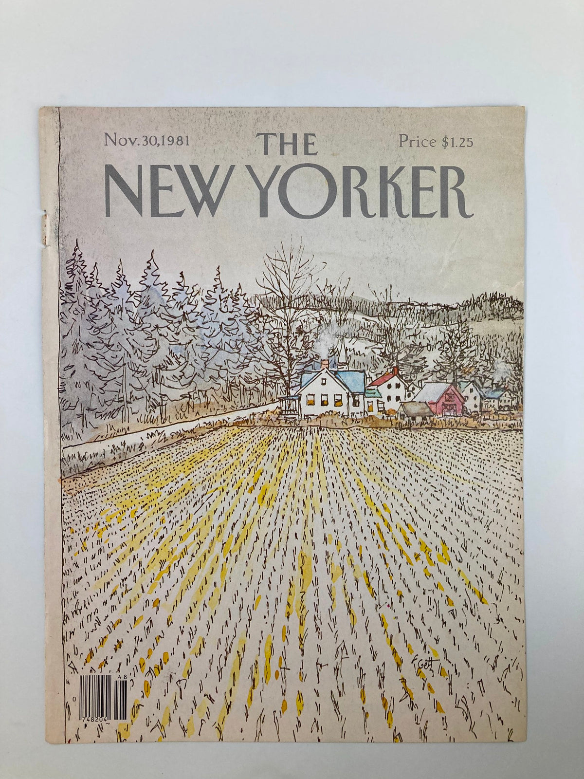 COVER ONLY The New Yorker November 30 1981 Rice Fields by Arthur Getz, featuring a picturesque landscape with rice fields and charming homes, highlighting the artistry and history of vintage magazine covers.