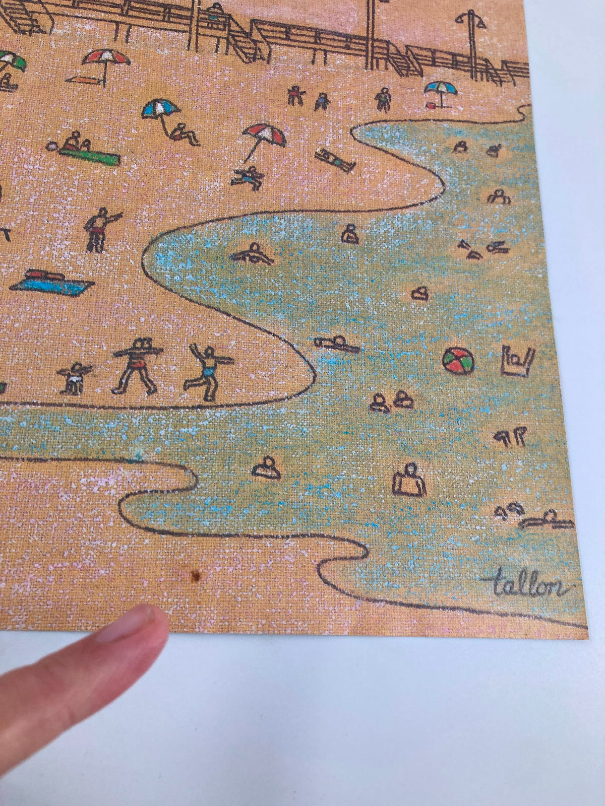 Close-up of COVER ONLY The New Yorker July 9 1984 Beachgoers by Robert Tallon, highlighting details of beach life including people swimming, lounging, and playing in the sand.
