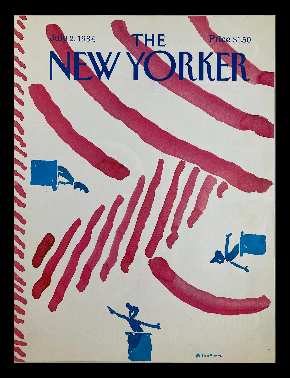 Cover only of The New Yorker, July 2, 1984, illustrated by R.O. Blechman, featuring abstract artwork exploring the theme 'The Insanity Defense'.