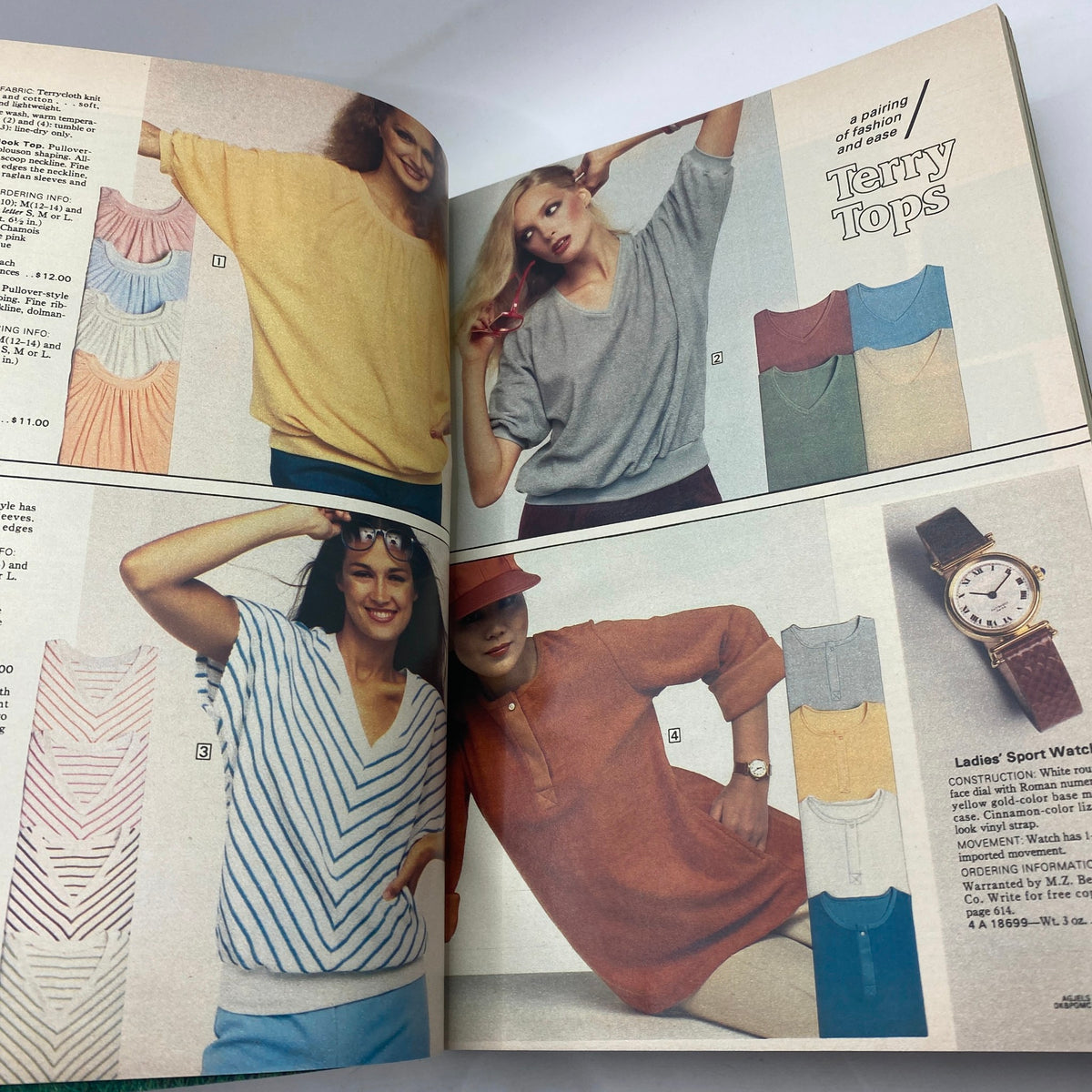 Open pages of the 1979 Sears Spring Summer Where America Shops Catalog showcasing a variety of terry tops for women.
