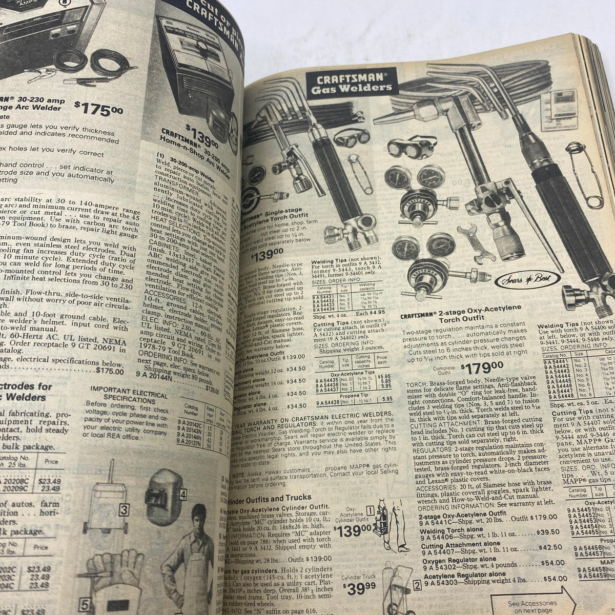 1979 Sears Spring Summer Where America Shops Catalog page featuring Craftsman gas welders and related tools with detailed specifications.