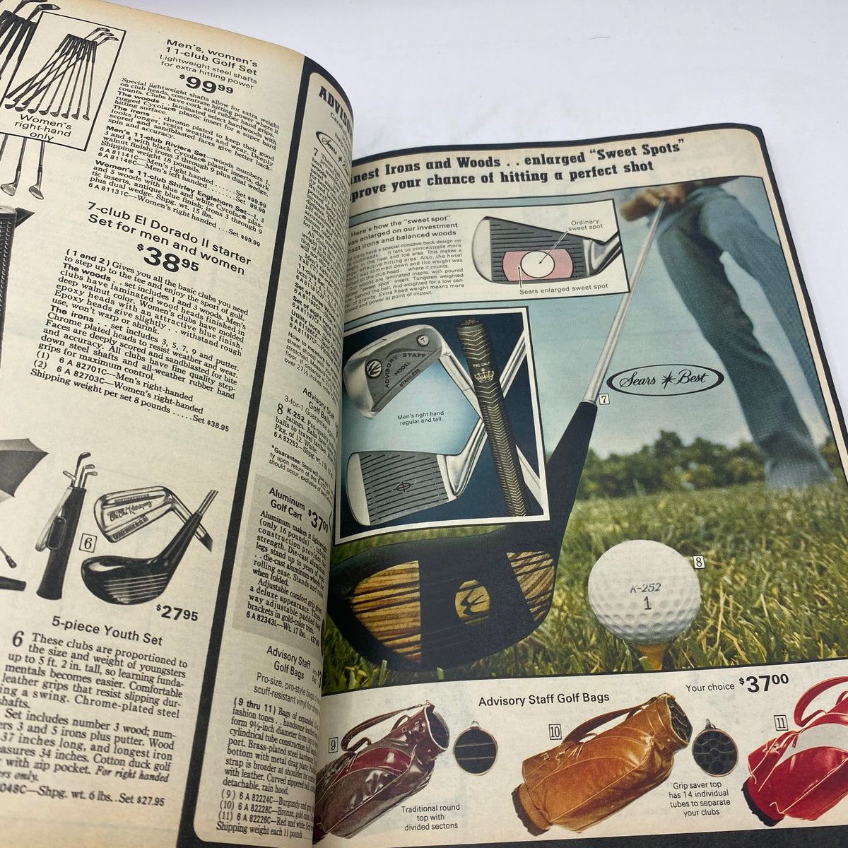 1975 Sears Spring Summer Toughskins Bib Overall, Jacket Jeans Catalog showcasing sporting goods including golf equipment and bags.