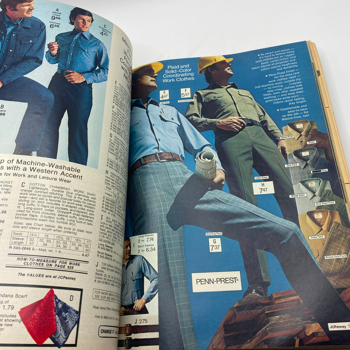 1973 JCPenney Fall and Winter All in Layers Catalog presenting men's work clothing, including plaid shirts and durable pants, ideal for work and leisure.