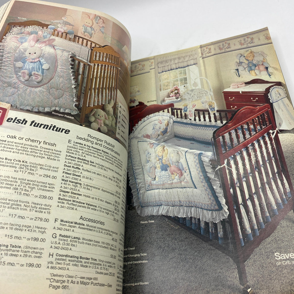 1994 JCPenney Spring and Summer Catalog displaying children's bedroom furniture and bedding with playful designs and pricing information.