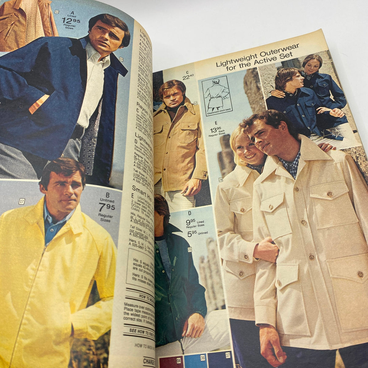 1974 JCPenney Spring and Summer Catalog featuring lightweight outerwear options for active men and women, including jackets and fashion styles.