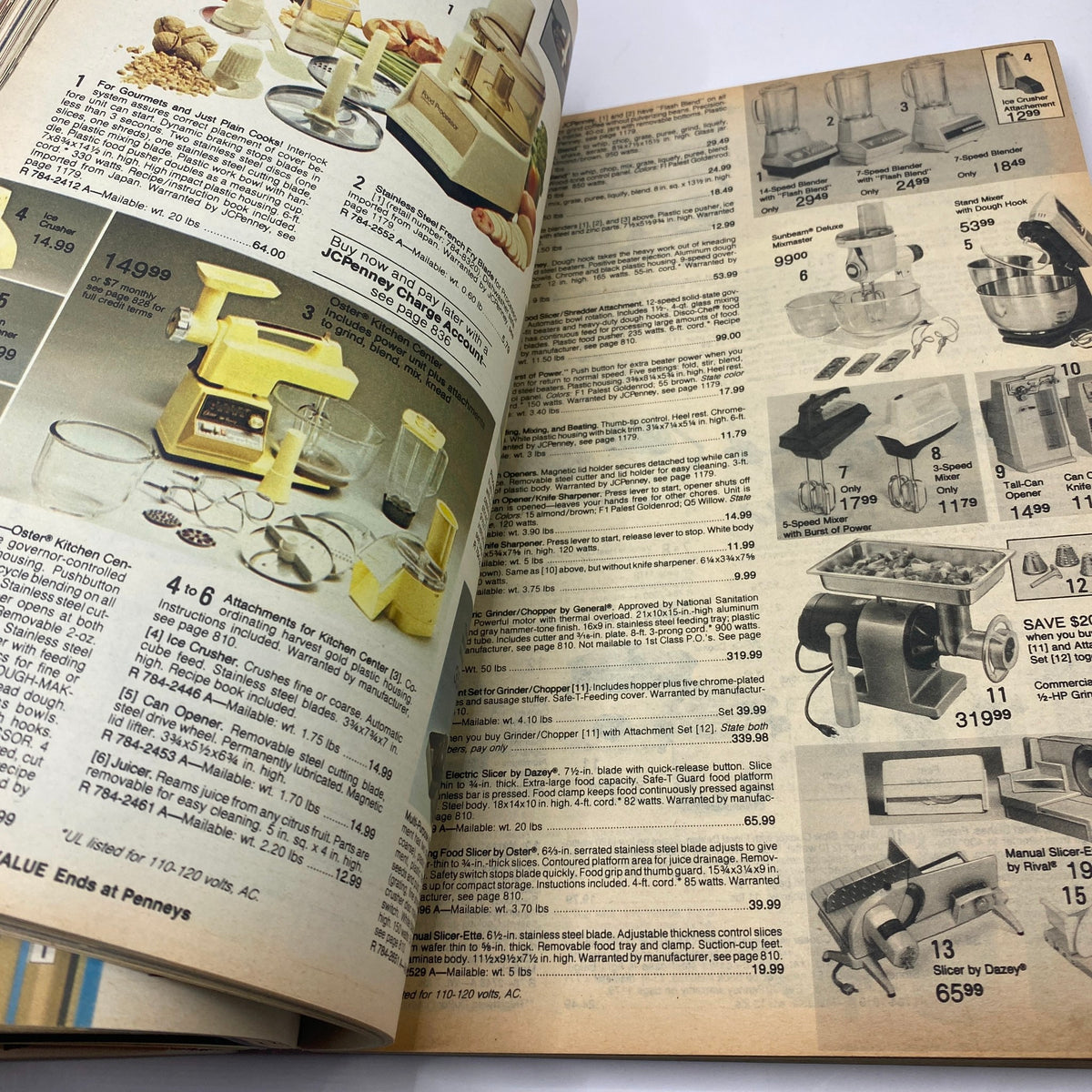 1979 JCPenney Fall and Winter Softened Dressing Catalog featuring kitchen appliances, including a popular food processor and mixer, with pricing details.