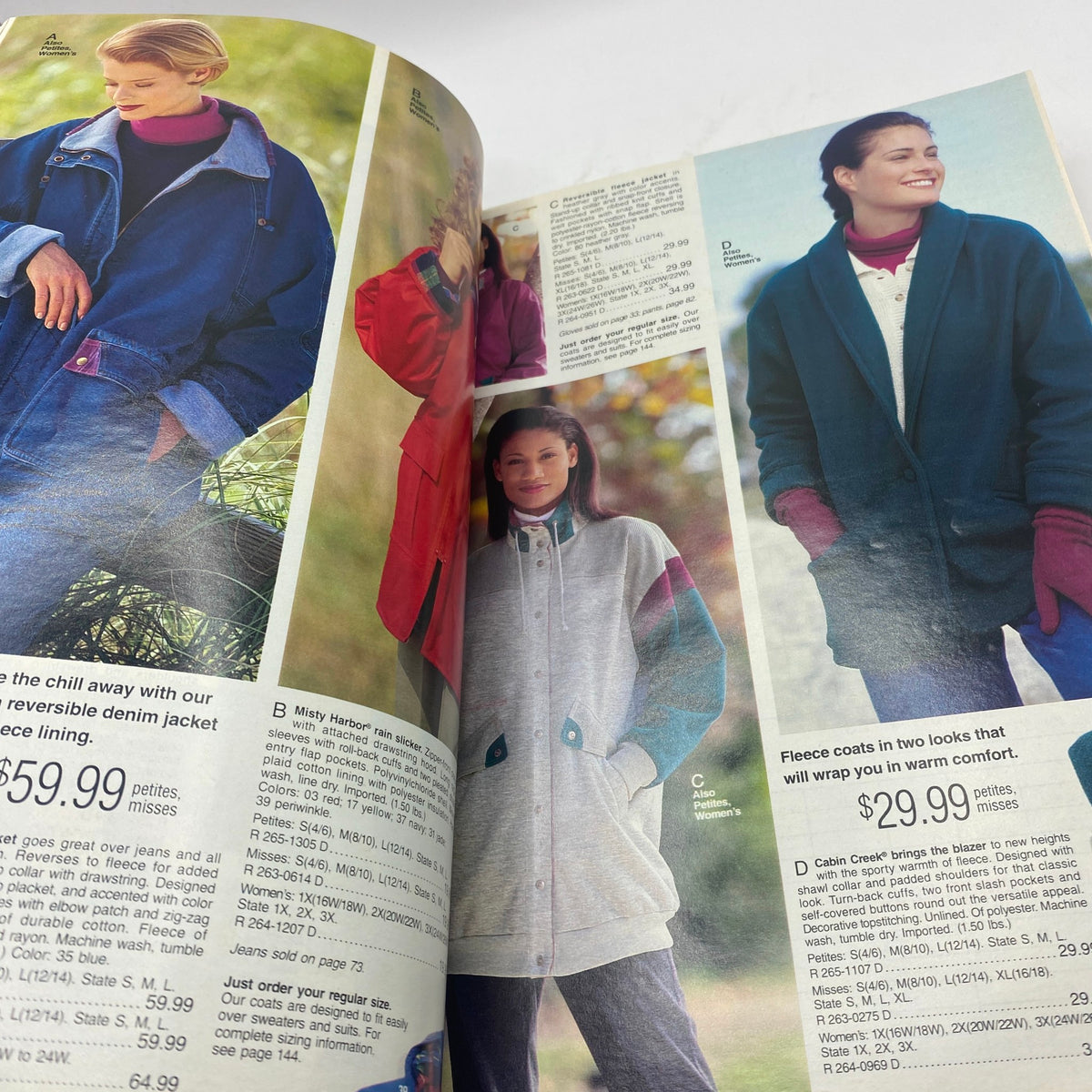 1994 JCPenney Fall and Winter Intarsia Sweater Catalog displaying cozy fleece coats available in various colors and styles.