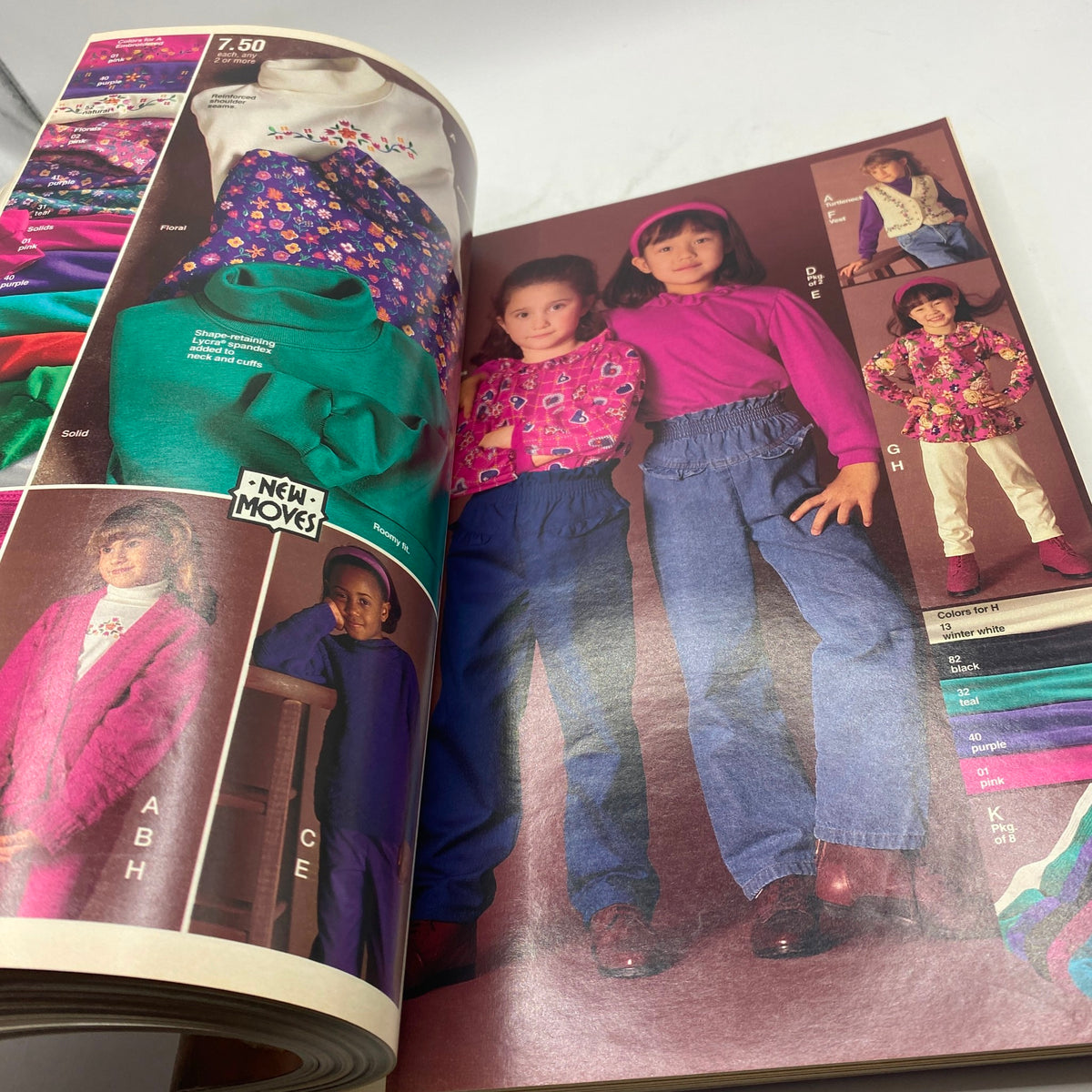 1994 JCPenney Fall and Winter Intarsia Sweater Catalog, featuring children modeling colorful winter outfits including sweaters and jeans.