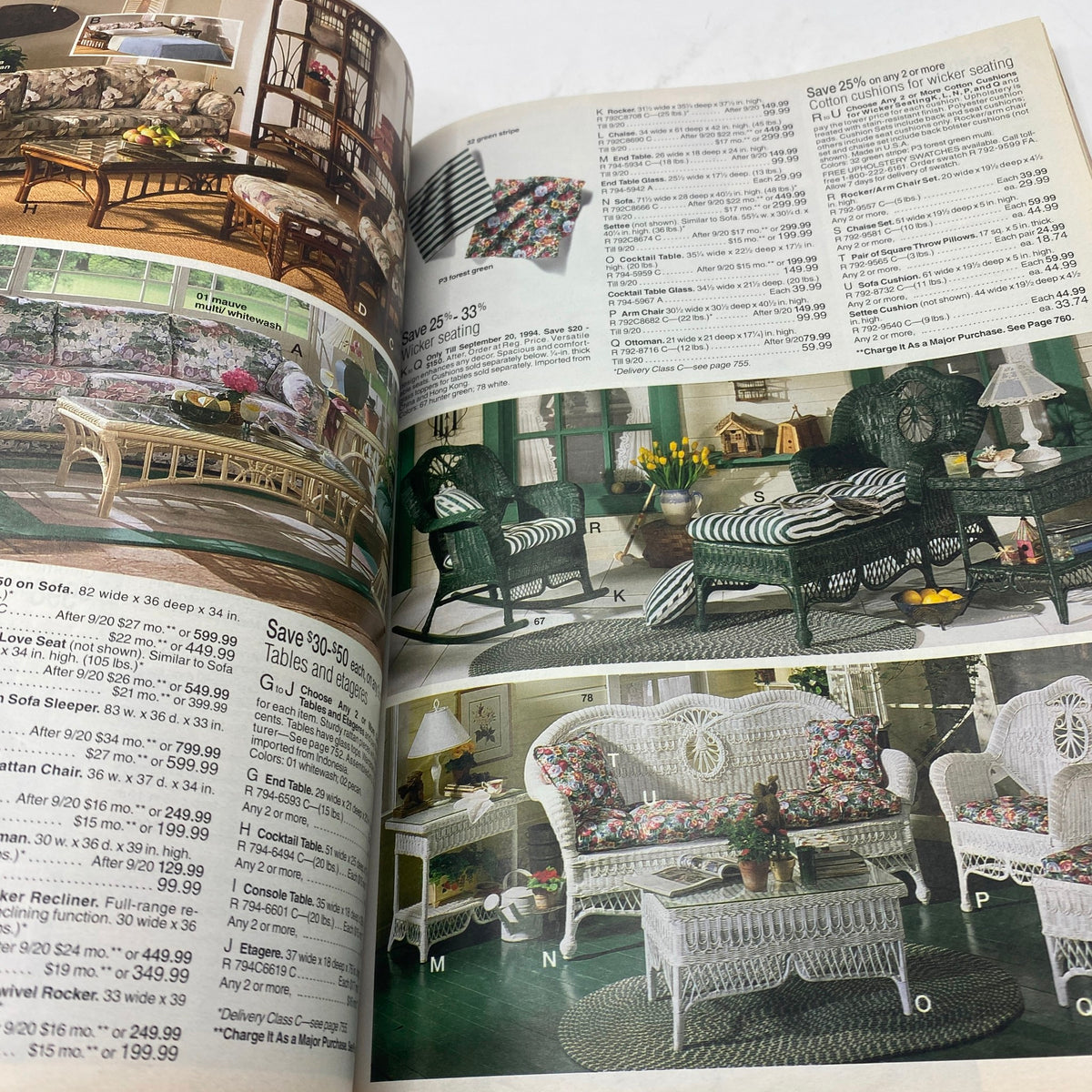 1994 JCPenney Fall and Winter Intarsia Sweater Catalog, displaying a cozy indoor setting with wicker furniture and floral patterns.