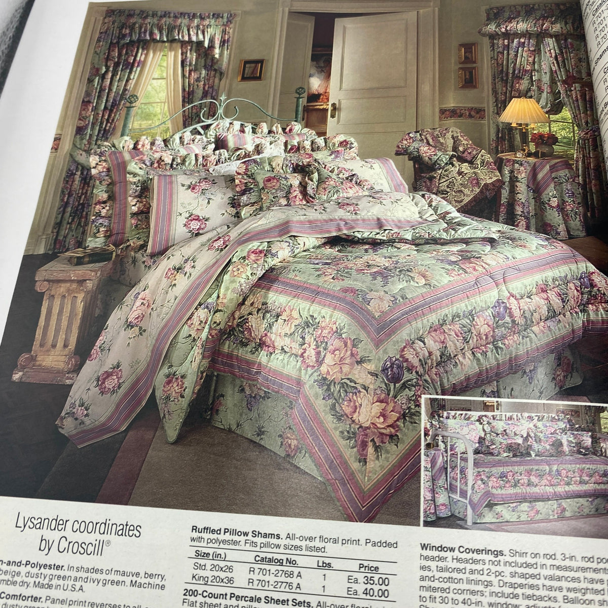 1994 JCPenney Fall and Winter Intarsia Sweater Catalog featuring floral patterned bedding and window treatments for a coordinated bedroom look.