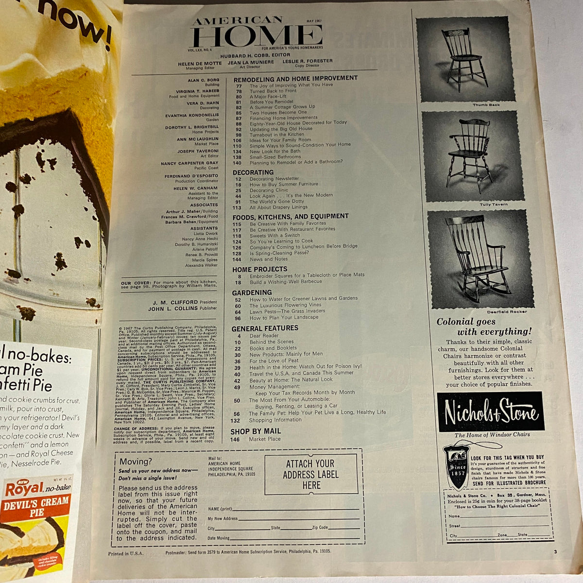 VTG American Home Magazine May 1967 - Table of Contents featuring home improvement and remodeling ideas of the 1960s.