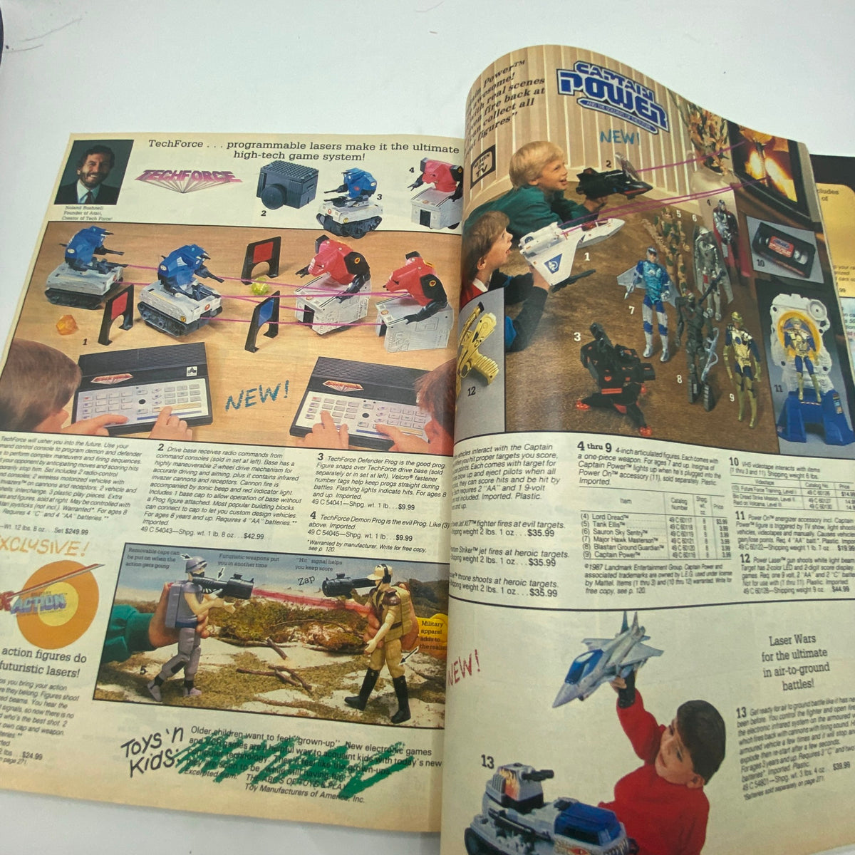 1987 Sears Wish Book for Kids America's Greatest Toy Catalog showcasing high-tech toy game systems like TechForce and Captain Power, featuring action figures and engaging playsets for kids.