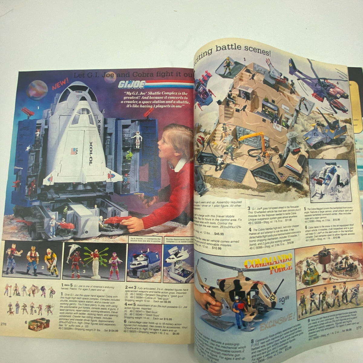 1987 Sears Wish Book for Kids America's Greatest Toy Catalog displaying the G.I. Joe Shuttle Complex, allowing imaginative scenarios between G.I. Joe and Cobra with various figures and vehicles.
