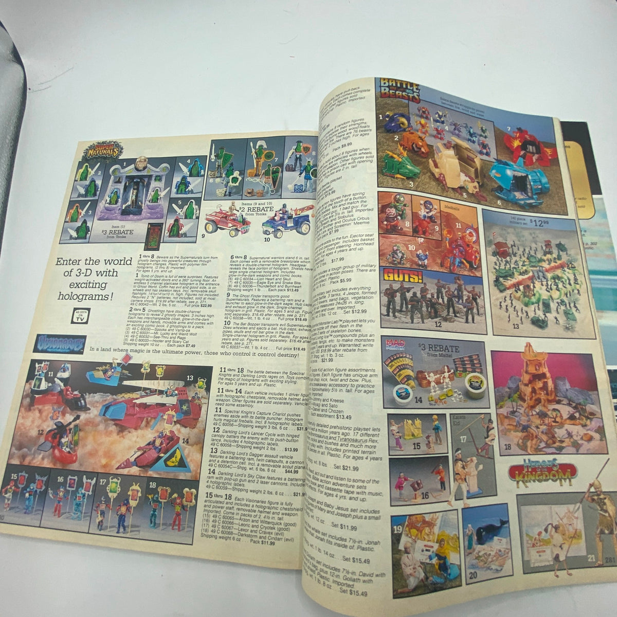 1987 Sears Wish Book for Kids America's Greatest Toy Catalog featuring an exciting page of 3-D toys, including holograms and classic figures that were popular in the 1980s.