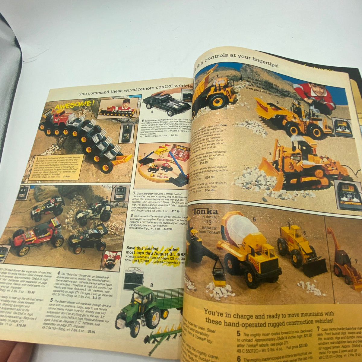 1987 Sears Wish Book for Kids America's Greatest Toy Catalog presenting a range of remote-control vehicles from Tonka, highlighting rugged construction toys for active play.