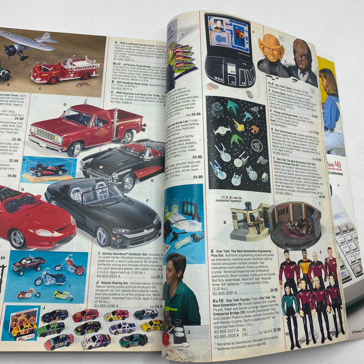 A page from the 1994 JCPenney Christmas Gifts Under $30 Catalog showcasing various toy vehicles including cars and helicopters, perfect gift ideas for the holiday season.