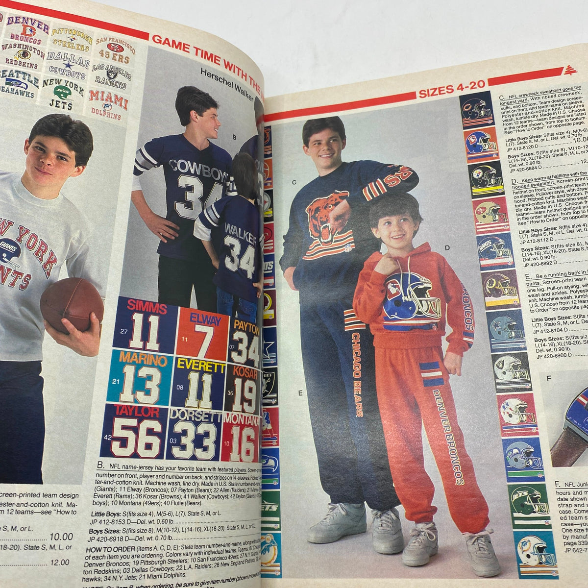 Interior page of the 1987 JCPenney Christmas Sophisticated Shimmer Catalog showcasing youth-oriented sports apparel and festive attire for kids, reflecting the Christmas fashion trends of 1987.