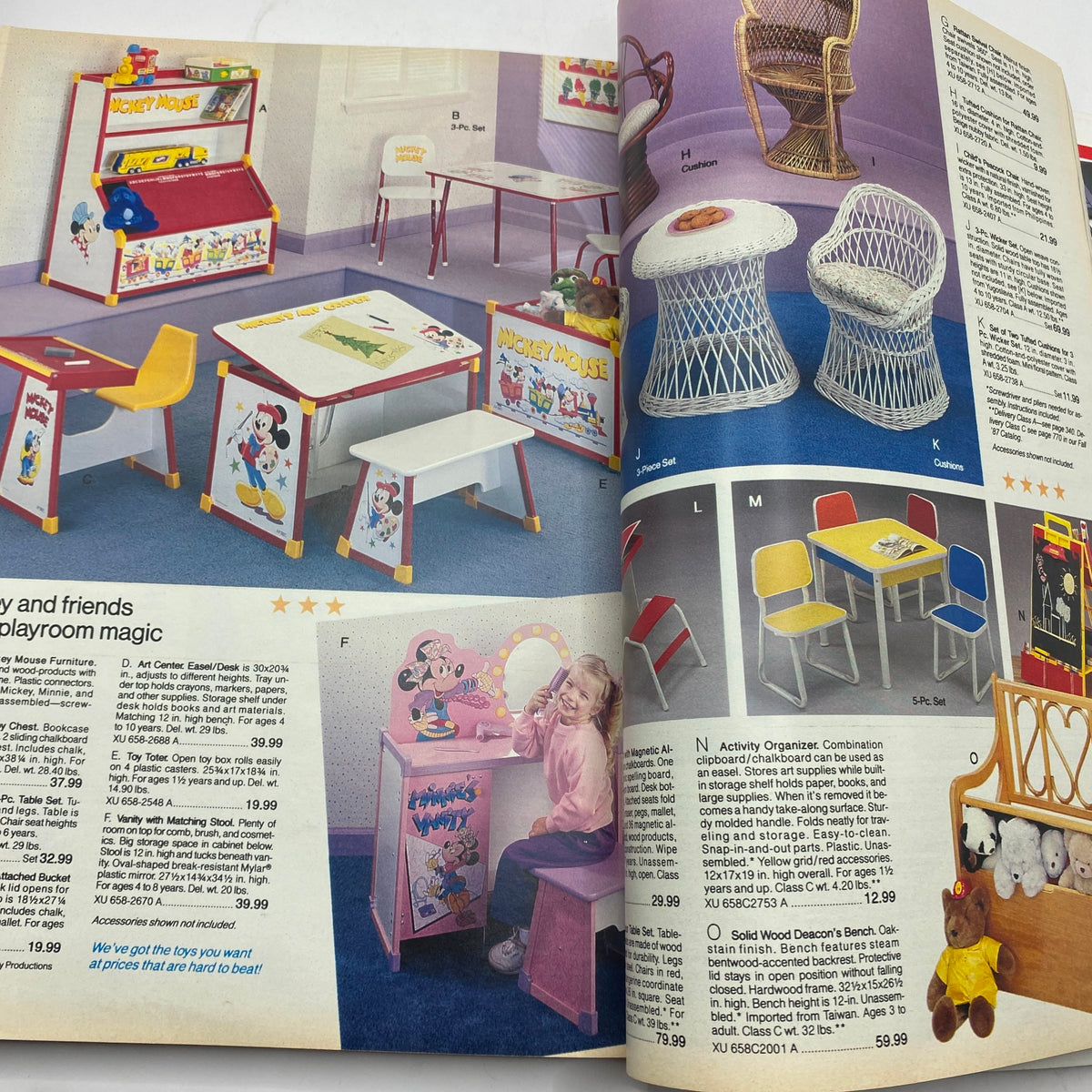 Interior page of the 1987 JCPenney Christmas Sophisticated Shimmer Catalog featuring children's playroom furniture including themed tables and chairs with a Mickey Mouse motif.