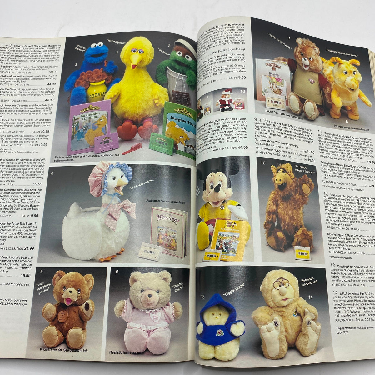 1987 JCPenney Christmas Sophisticated Shimmer Catalog featuring a selection of plush toys from beloved characters, including Sesame Street and Disney, alongside related gifts.
