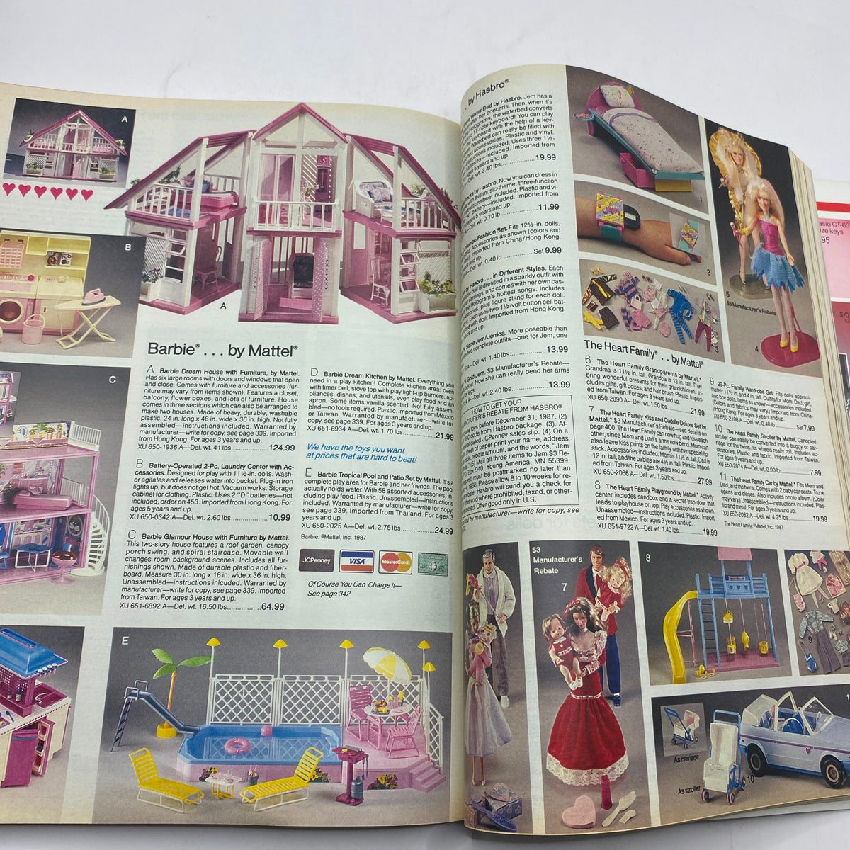 1987 JCPenney Christmas Sophisticated Shimmer Catalog showcasing Barbie Dream House and accessories from Mattel, highlighting toy trends of the late 80s.