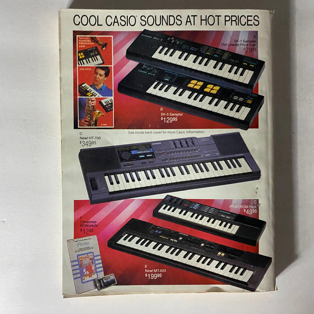 1987 JCPenney Christmas Sophisticated Shimmer Catalog featuring a variety of Casio keyboards and electronic musical instruments, reflecting the technology trends of the era.